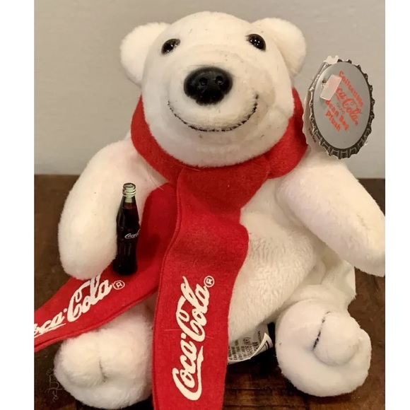 Vintage 1998 Coca-Cola Bean Bag Plush Polar Bear With Red Scarf Collectible Tags - Picture 12 of 12